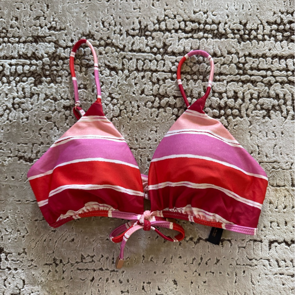 Striped Pink and Red Bikini Top